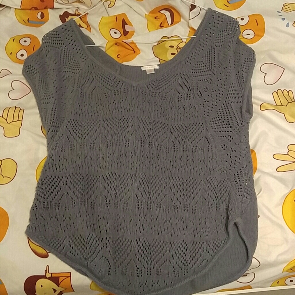 Gray fishnet sweater top